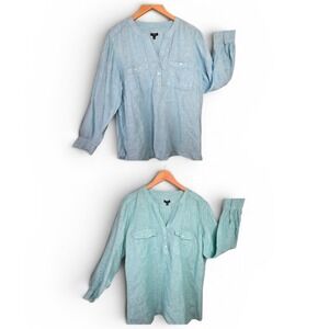 Talbots Lot of 2‎ 100% Linen Blue Green Tunic Blouses Plus Size 2X Coastal Beach